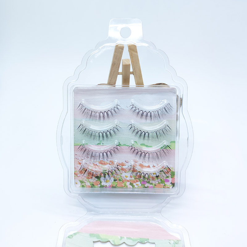 4 pasang Natural Look Palsu Lashes Strip Cross Clear Band 5-7mm Cross Bulu Mata JK1